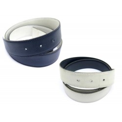 LIEN CEINTURE HERMES CUIR REVERSIBLE BLEU ET BLANC