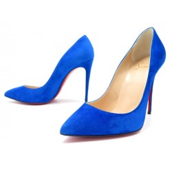 NEUF CHAUSSURES CHRISTIAN LOUBOUTIN ESCARPINS SO KATE 37.5 DAIM BLEU SHOES 575€