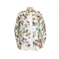 CHEMISIER HERMES 44 L LES MINERAUX CHEMISE SOIE CARRE FOULARD SILK SHIRT 2800€