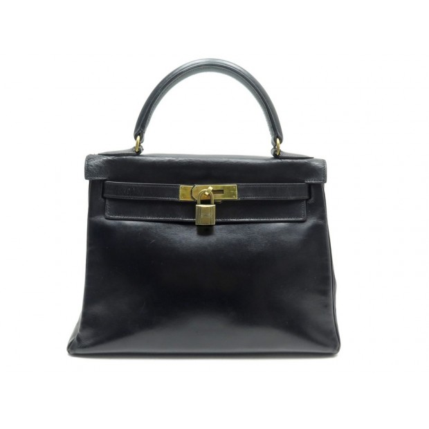 VINTAGE SAC A MAIN HERMES KELLY 28 EN CUIR BOX NOIR BLACK LEATHER HAND BAG 7300€