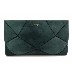 NEUF SAC A MAIN ROGER VIVIER POCHETTE 32 CM EN DAIM VERT HAND BAG PURSE 1100