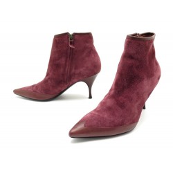 CHAUSSURES MICHEL VIVIEN 39.5 40 BOTTINES EN DAIM BORDEAUX LOW BOOTS SHOES 595