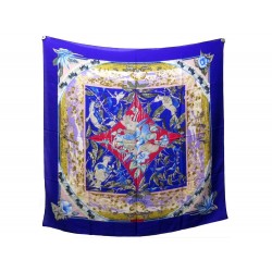 CHALE HERMES TROPIQUES 140 CM EN CACHEMIRE & SOIE BLEU CASHMERE SILK SHAWL 945€