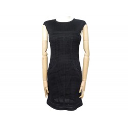 ROBE SANS MANCHES CHANEL P45854 T 40 M EN CROCHET NYLON NOIR HOOK DRESS 2200€