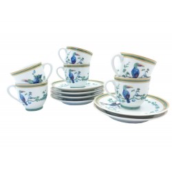 NEUF SERVICE A THE CAFE HERMES TOUCANS 6 TASSES SOUCOUPES EN PORCELAINE LIMOGES