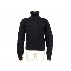 NEUF PULL SAINT LAURENT COL ROULE MAILLE D'ARAN 480357 36 S LAINE NOIR WOOL 790€