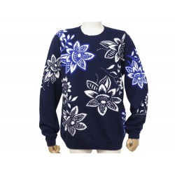 NEUF PULL BOMPARD MOTIFS FLEUR L 44 EN CACHEMIRE BLEU MARINE BLUE CACHMERE 375€