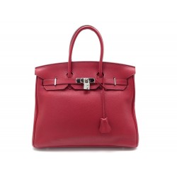 SAC A MAIN HERMES BIRKIN 35 CUIR TOGO ROUGE GARANCE & PALLADIE BOITE HAND BAG