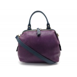 SAC A MAIN FURLA F6075 BANDOULIERE EN CUIR AUBERGINE & BLEU MARINE HAND BAG 320€