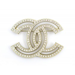 NEUF BROCHE CHANEL LOGO CC ET STRASS EN METAL DORE NEW GOLDEN BROOCH 510€