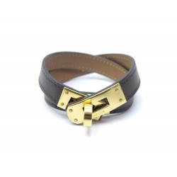 BRACELET HERMES KELLY DOUBLE TOUR T15 EN CUIR SWIFT MARRON BOUCLE DORE 450€