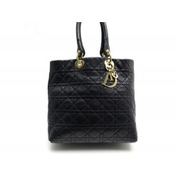 SAC A MAIN CHRISTIAN DIOR LADY EN CUIR CANNAGE NOIR BLACK LEATHER HAND BAG 3750€