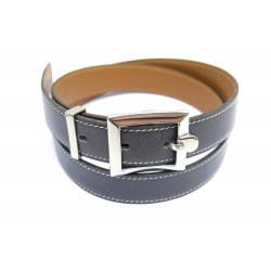 NEUF CEINTURE HERMES T85 EN CUIR EPSOM GRIS ANTHRACITE BOUCLE PALLADIE BELT 645€