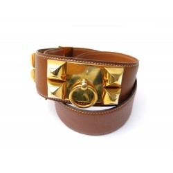 CEINTURE HERMES MEDOR COLLIER DE CHIEN 70 CM DORE CUIR EPSOM MARRON BELT 1780€