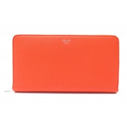 NEUF PORTEFEUILLE CELINE ZIPPE 105003AU8 EN CUIR ORANGE LARGE ZIPPED WALLET 500€