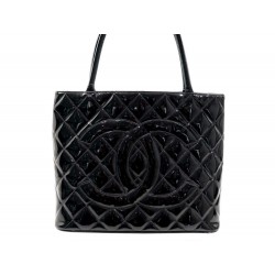 SAC A MAIN CHANEL SHOPPING MEDAILLON CUIR MATELASSE VERNI 