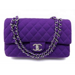 NEUF SAC A MAIN CHANEL TIMELESS CLASSIQUE TOILE JERSEY VIOLET HAND BAG 4800€