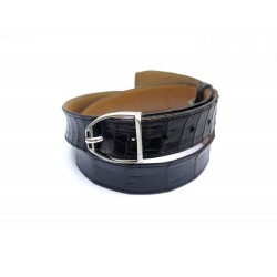 CEINTURE HERMES T 84 EN CUIR DE CROCODILE NOIR BOUCLE ETRIER ARGENT BELT 3600€