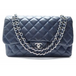 SAC A MAIN CHANEL TIMELESS JUMBO CUIR CAVIAR BLEU 