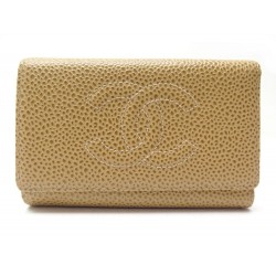 PORTE CLE CHANEL CUIR CAVIAR CAMEL 