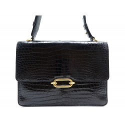 VINTAGE SAC HERMES CUIR CROCO NOIR 