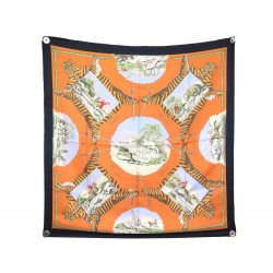 FOULARD HERMES LA CHASSE EN AFRIQUE SOIE ORANGE CARRE 90 GRYGKAR SILK SCARF 370€