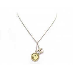 COLLIER CHANEL LOGO CC & HORLOGE 42 CM EN METAL DORE GOLDEN CLOCK NECKLACE 1100€