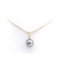 COLLIER PERLE DE TAHITI NOIRE 14MM CHAINE EN OR JAUNE 18K 9.6GR PEARL NECKLACE