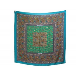 CHALE FOULARD HERMES CHASSE EN INDE 140 CM CACHEMIRE & SOIE BLEU SILK SHAWL 945€