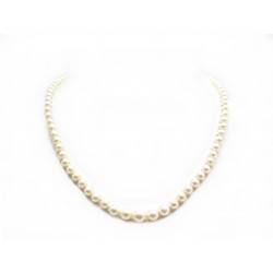 COLLIER 84 PERLES DE CULTURE BLANCHE 7.8MM 50 CM & OR BLANC 18K PEARLS NECKLACE