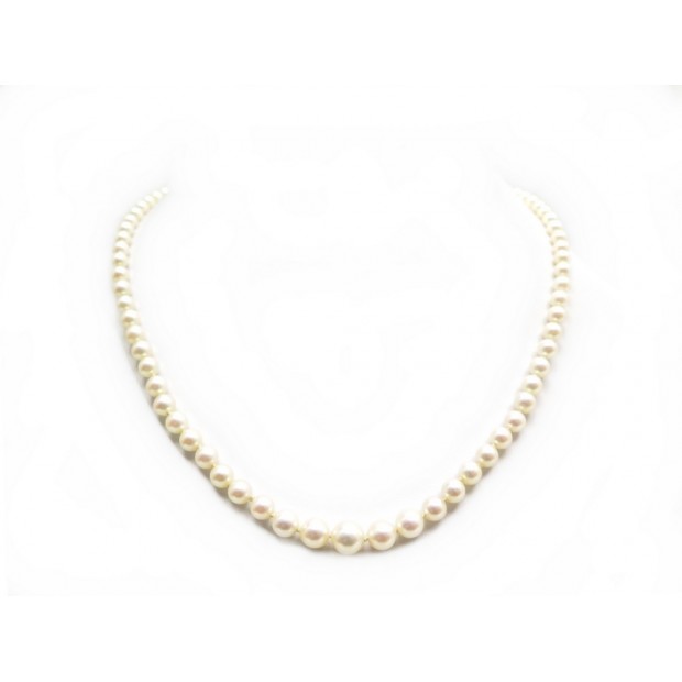 COLLIER 84 PERLES DE CULTURE BLANCHE 7.8MM 50 CM & OR BLANC 18K PEARLS NECKLACE