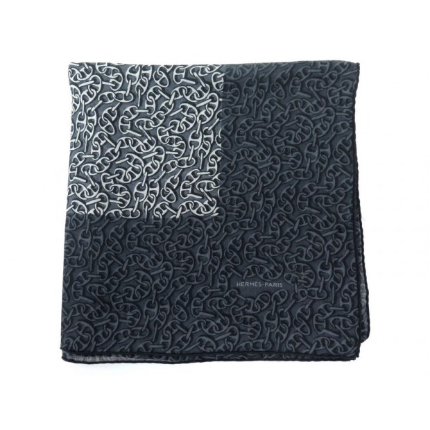 NEUF FOULARD HERMES CHAINE D'ANCRE CHALE 140 CM en LAINE ET SOIE GRIS SHAWL 795€