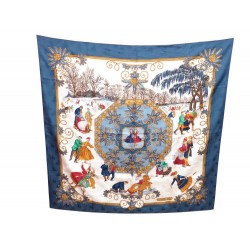 FOULARD HERMES JOIES D HIVER METZ CARRE EN SOIE BROCHEE JACQUARD BLEU SCARF 350€