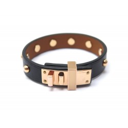 NEUF BRACELET HERMES MINI DOG CLOUS RONDS H071679CC89T2 CUIR NOIR + BOITE 455€