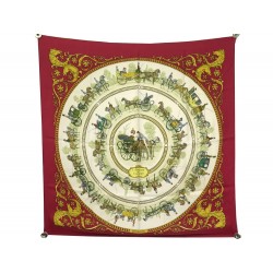 FOULARD HERMES LA PROMENADE DE LONGCHAMPS P.LEDOUX SOIE BORDEAUX SILK SCARF 370€