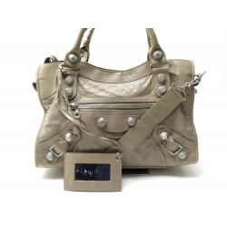 SAC A MAIN BALENCIAGA CITY GIANT ARGENTE 173084 CUIR TAUPE LEATHER HANDBAG 1590€