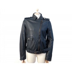 MANTEAU BLOUSON JOHN GALLIANO 40 M VESTE EN CUIR BLEU MARINE JACKET COAT 1075