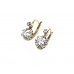 BOUCLES D'OREILLES DORMEUSES EN OR JAUNE & BLANC DIAMANTS 0.39CT 3.2 GR EARRINGS