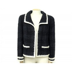 NEUF VESTE CHANEL P28953 T 42 L EN TWEED LAINE NOIR BOUTONS GRIPOIX JACKET 4200€