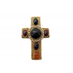 BROCHE CHANEL CROIX METAL DORE 