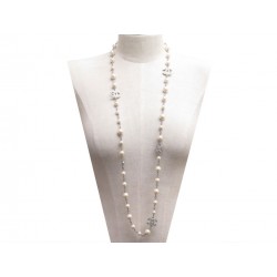 COLLIER CHANEL SAUTOIR PERLES ET LOGO CC 108 CM METAL ARGENTE NECKLACE 1590€