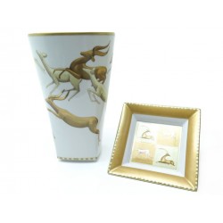 VASE + VIDE POCHES HAVILAND SERENGETI IMPALAS & GUEPARDS BLANC DORE POCKET 880€