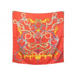 FOULARD HERMES INSTRUCTION DU ROY SOIE BROCHEE JACQUARD ROUGE 