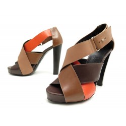 CHAUSSURES HERMES SANDALES A TALONS 37 EN CUIR MARRON BROWN SANDAL SHOES 790€