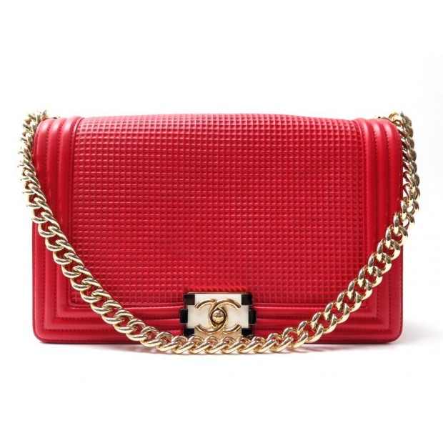 NEUF SAC A MAIN CHANEL GRAND BOY BANDOULIERE CUIR ROUGE LEATHER HAND BAG 4650€