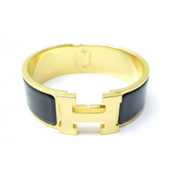 BRACELET HERMES CLIC CLAC H LARGE 20MM PM EN EMAIL NOIR FINITION PLAQUE OR 605€