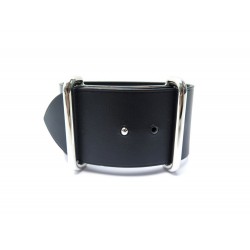 NEUF BRACELET DE FORCE H HERMES MANCHETTE EN CUIR SWIFT NOIR BOUCLE ACIER