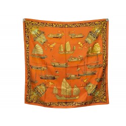 FOULARD HERMES JONQUES ET SAMPAS SOIE ORANGE 