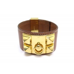 BRACELET HERMES COLLIER DE CHIEN MEDOR T16 CUIR EPSOM GOLD ET METAL BANGLE 995€