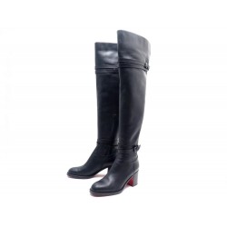 CHAUSSURES CHRISTIAN LOUBOUTIN 40 BOTTES CUISSARDES CUIR NOIR BOOTS SHOES 1395€